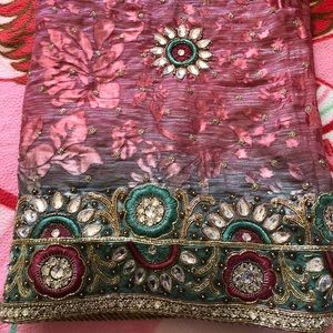 Indian Wedding Saree Dark coral & sea green colour